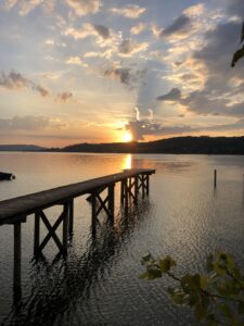 Steg am Bodensee bei Glarisegg mit Sonnenuntergang